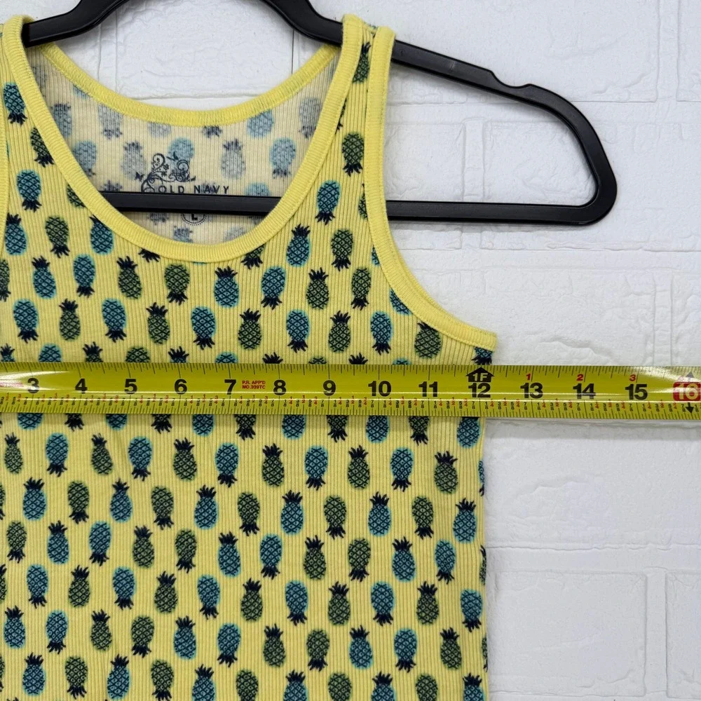 Old Navy Pineapple Tank Top Kids Size L Yellow Ribbed Sleeveless Scoop Neck